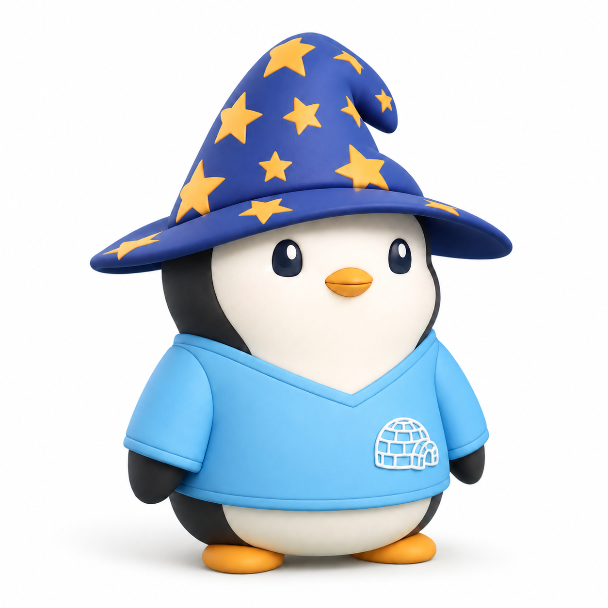 Berko Buddy, a wizard penguin BuddyWorld companion in a starry blue hat and igloo-crest tunic