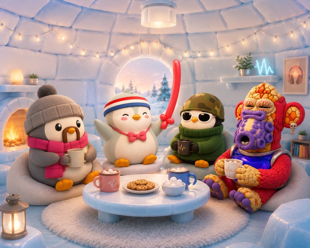Four BuddyWorld buddies hanging out in the igloo